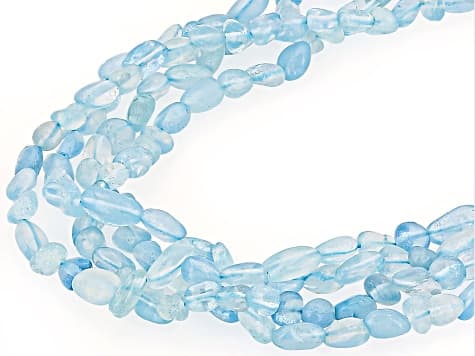 Blue Free-Form Brazilian Aquamarine Rhodium Over Sterling Silver Necklace