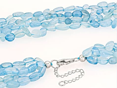 Blue Free-Form Brazilian Aquamarine Rhodium Over Sterling Silver Necklace