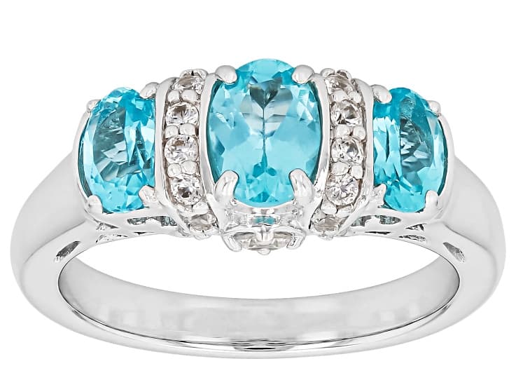 Paraiba Blue Apatite Rhodium Over Sterling Silver Ring 1.74ctw