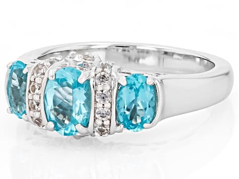 Paraiba Blue Apatite Rhodium Over Sterling Silver Ring 1.74ctw