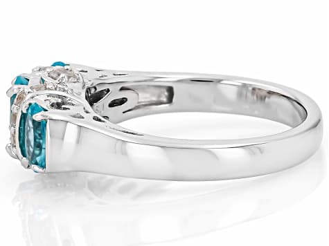 Paraiba Blue Apatite Rhodium Over Sterling Silver Ring 1.74ctw