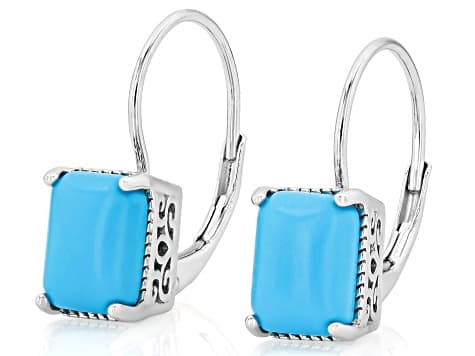 Blue Sleeping Beauty Turquoise Rhodium Over Sterling Silver Earring