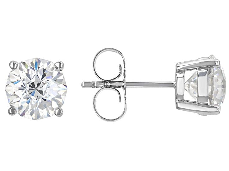 White Strontium Titanate Rhodium Over Sterling Silver Stud Earrings 3.36ctw