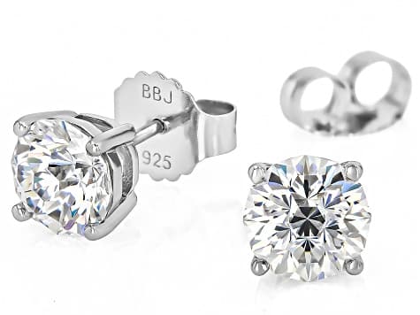 White Strontium Titanate Rhodium Over Sterling Silver Stud Earrings 3.36ctw