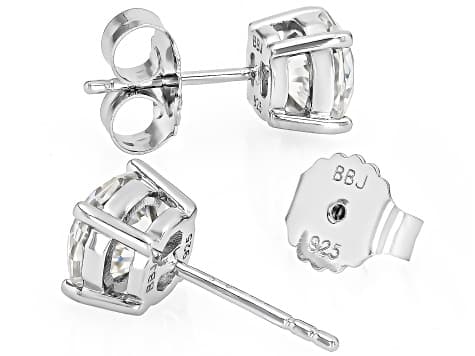 White Strontium Titanate Rhodium Over Sterling Silver Stud Earrings 3.36ctw
