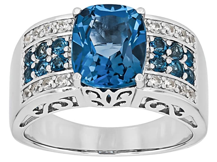 London Blue Topaz Rhodium Over Sterling Silver Ring 3.64ctw