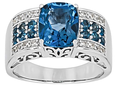 London Blue Topaz Rhodium Over Sterling Silver Ring 3.64ctw