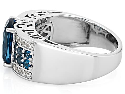 London Blue Topaz Rhodium Over Sterling Silver Ring 3.64ctw