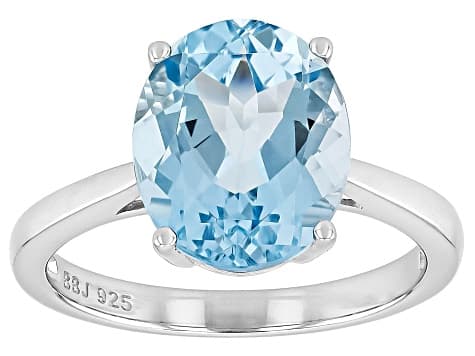 Sky Blue Topaz Rhodium Over Sterling Silver Solitaire Ring 5.24ct