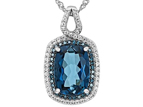 London Blue Topaz Rhodium Over Silver Pendant With Chain 8.00ctw