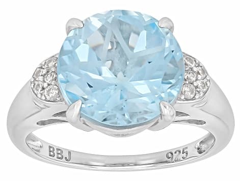Texas Star Cut Sky Blue Topaz Rhodium Over Sterling Silver Ring 7.14ctw