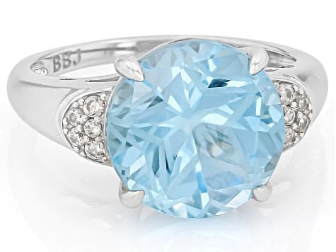 Texas Star Cut Sky Blue Topaz Rhodium Over Sterling Silver Ring 7.14ctw