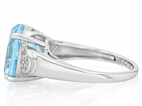 Texas Star Cut Sky Blue Topaz Rhodium Over Sterling Silver Ring 7.14ctw