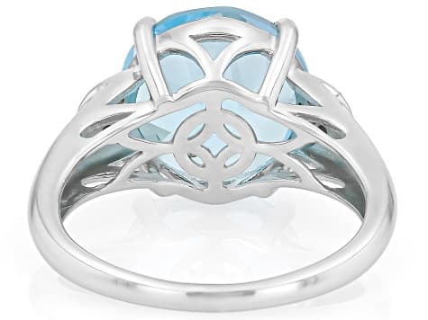 Texas Star Cut Sky Blue Topaz Rhodium Over Sterling Silver Ring 7.14ctw