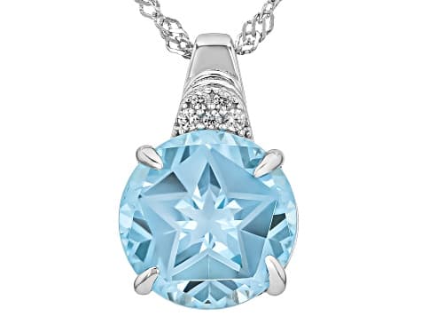 Sky Blue Topaz Rhodium Over Sterling Silver Pendant With Chain 7.09ctw