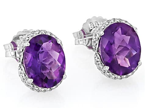 Purple African Amethyst Rhodium Over Sterling Silver Stud Earrings 2.76ctw