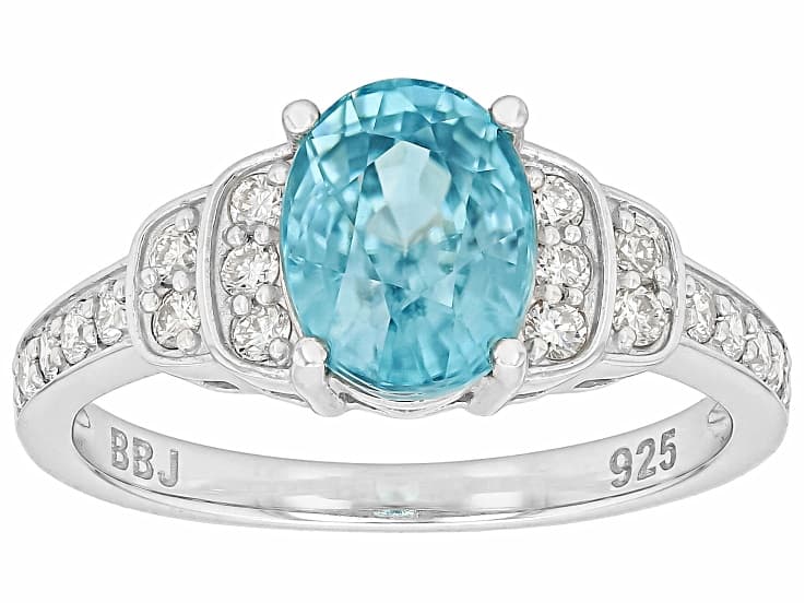 Blue Zircon Rhodium Over Sterling Silver Ring 2.64ctw