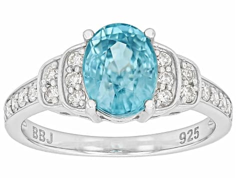 Blue Zircon Rhodium Over Sterling Silver Ring 2.64ctw