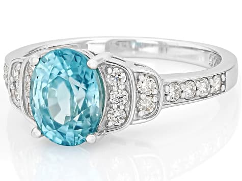 Blue Zircon Rhodium Over Sterling Silver Ring 2.64ctw