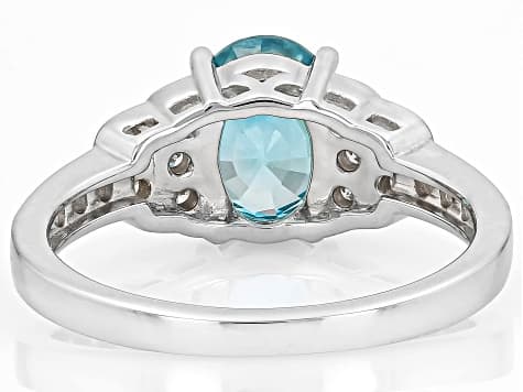 Blue Zircon Rhodium Over Sterling Silver Ring 2.64ctw