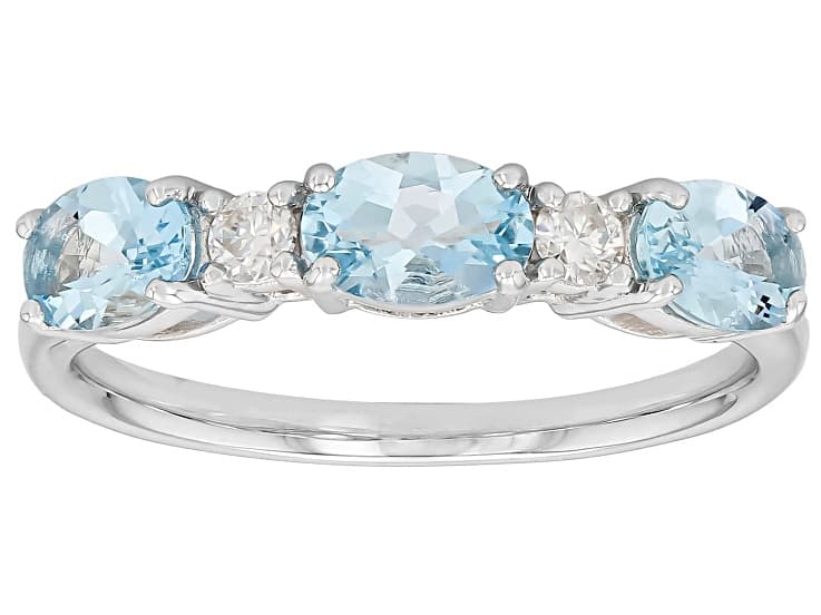 Blue Mangoro Aquamarine Rhodium Over Sterling Silver Band Ring 0.99ctw