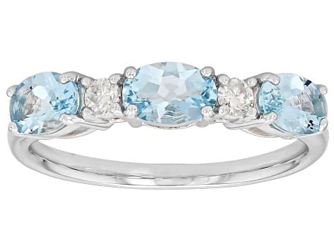 Blue Mangoro Aquamarine Rhodium Over Sterling Silver Band Ring 0.99ctw