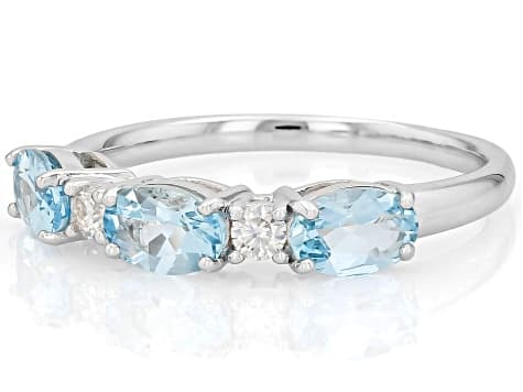 Blue Mangoro Aquamarine Rhodium Over Sterling Silver Band Ring 0.99ctw