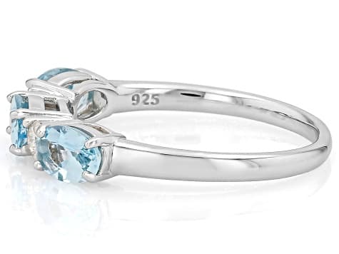 Blue Mangoro Aquamarine Rhodium Over Sterling Silver Band Ring 0.99ctw