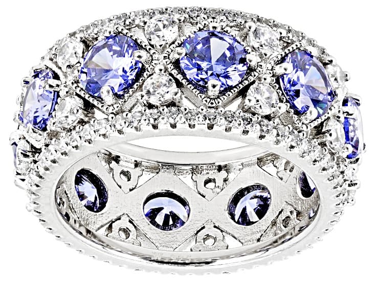 Blue And White Cubic Zirconia Rhodium Over Silver Ring 11.27ctw