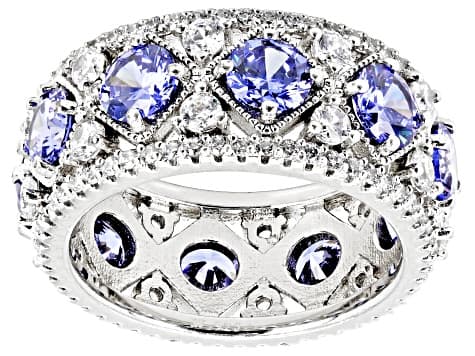 Blue And White Cubic Zirconia Rhodium Over Silver Ring 11.27ctw