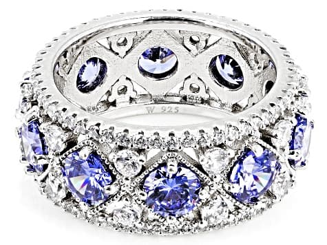 Blue And White Cubic Zirconia Rhodium Over Silver Ring 11.27ctw