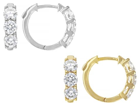 White Lab-Grown Diamond H SI2 Rhodium And 14k Gold Over Sterling Silver Huggie Earrings Set 4.00ctw