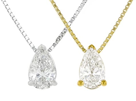 White Lab-Grown Diamond G SI2 Rhodium and 14K Gold Over Silver Set of 2 Slide Pendants W/Chain 1ctw