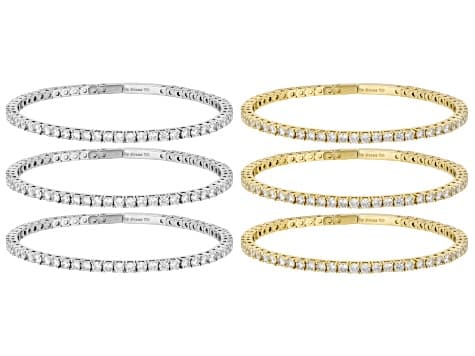 White Cubic Zirconia Rhodium and 18k Yellow Gold Plated Flex Bangle Set of 6 55.38ctw