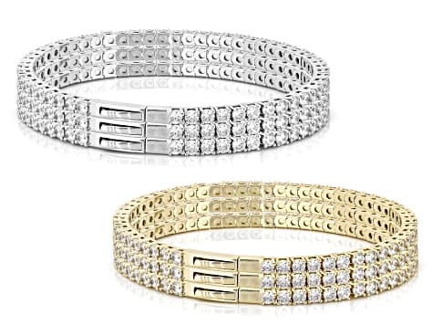 White Cubic Zirconia Rhodium and 18k Yellow Gold Plated Flex Bangle Set of 6 55.38ctw