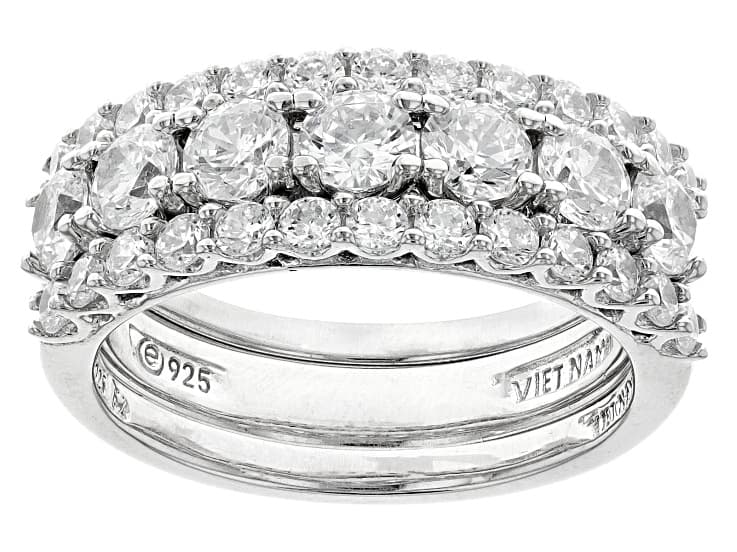White Cubic Zirconia Platinum Over Sterling Silver Ring Set. (2.38ctw DEW)