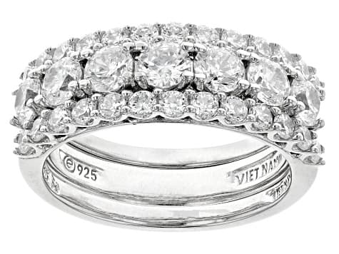 White Cubic Zirconia Platinum Over Sterling Silver Ring Set. (2.38ctw DEW)