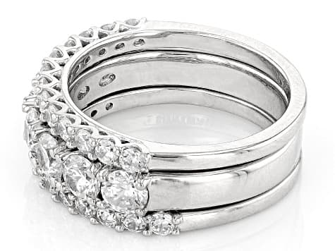 White Cubic Zirconia Platinum Over Sterling Silver Ring Set. (2.38ctw DEW)