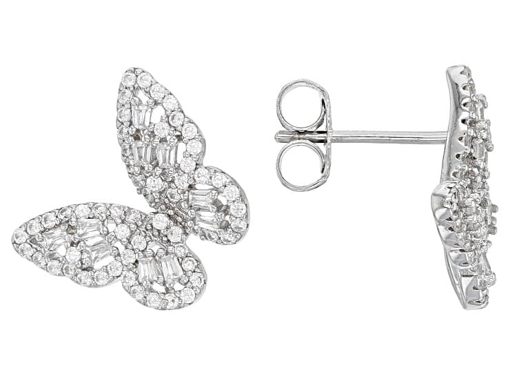 White Cubic Zirconia Rhodium Over Sterling Silver Butterfly Earrings 1.71ctw