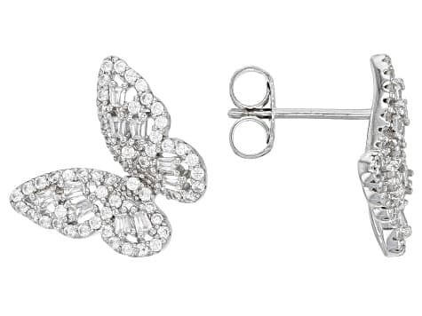 White Cubic Zirconia Rhodium Over Sterling Silver Butterfly Earrings 1.71ctw