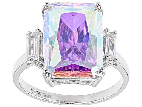 Aurora Borealis And White Cubic Zirconia Rhodium Over Sterling Silver Ring 11.50