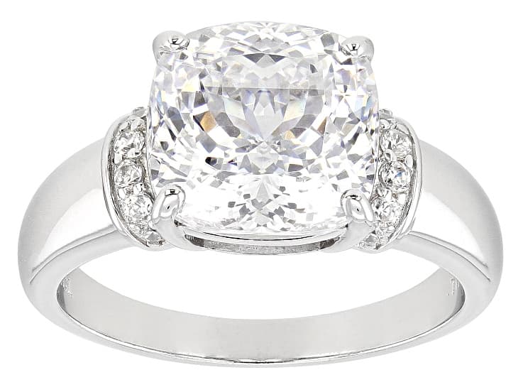 White Cubic Zirconia Rhodium Over Sterling Silver 100 Facet Cut Ring 4.75ctw