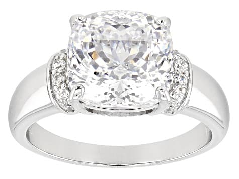 White Cubic Zirconia Rhodium Over Sterling Silver 100 Facet Cut Ring 4.75ctw