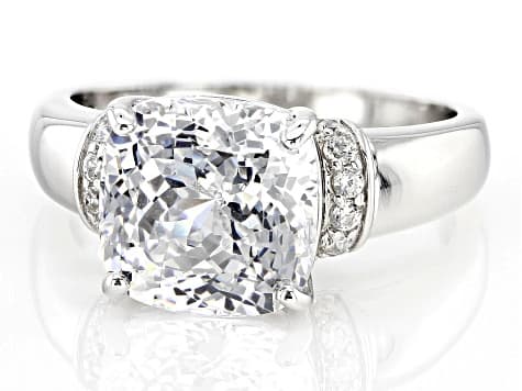 White Cubic Zirconia Rhodium Over Sterling Silver 100 Facet Cut Ring 4.75ctw