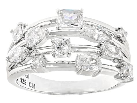 White Cubic Zirconia Rhodium Over Sterling Silver Ring 2.21ctw