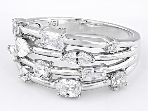 White Cubic Zirconia Rhodium Over Sterling Silver Ring 2.21ctw