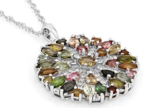 Multi-Tourmaline Rhodium Over Sterling Silver Pendant 6.88ctw
