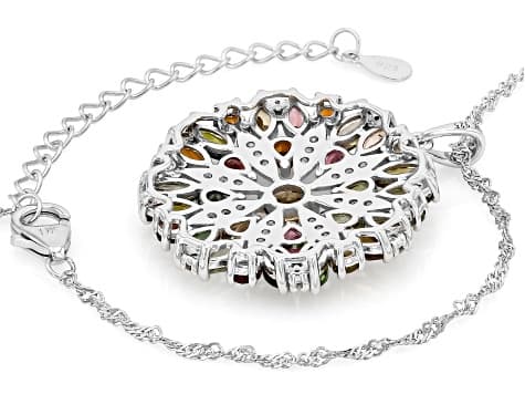 Multi-Tourmaline Rhodium Over Sterling Silver Pendant 6.88ctw