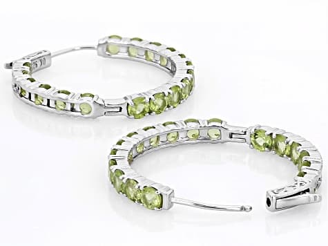 Green Peridot Rhodium Over Sterling Silver Hoop Earrings 8.84ctw