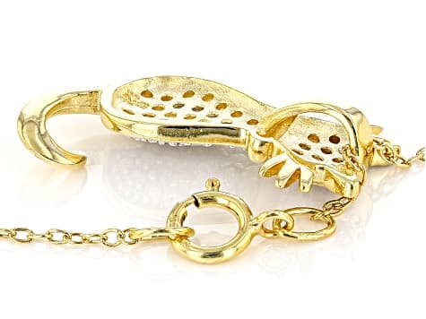 White Diamond 14k Yellow Gold Over Sterling Silver Cat Pendant With Chain 0.10ctw
